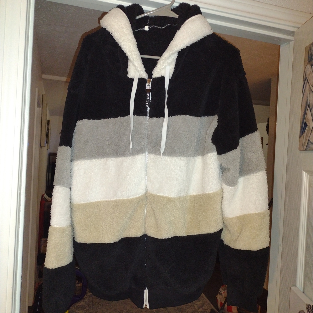Brand New, Never Worn Striped Fleece Zip-Up Hoodie